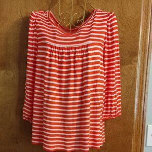 LOFT Orange and White Striped Blouse